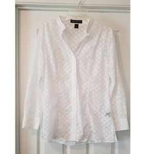 Josephine Chaus Sheer White Polka Dot Button Down